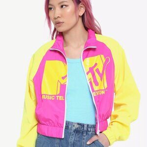 MTV Pink & Yellow Color Block Crop Windbreaker